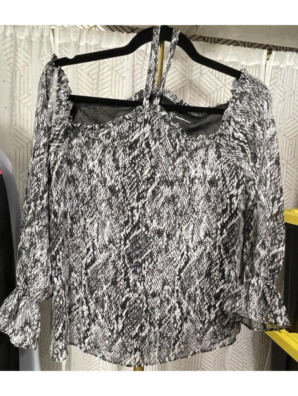 INC Women's XS Blouse Shelia Snake Print Off Shoulder Halter Gray Wanderlust $69